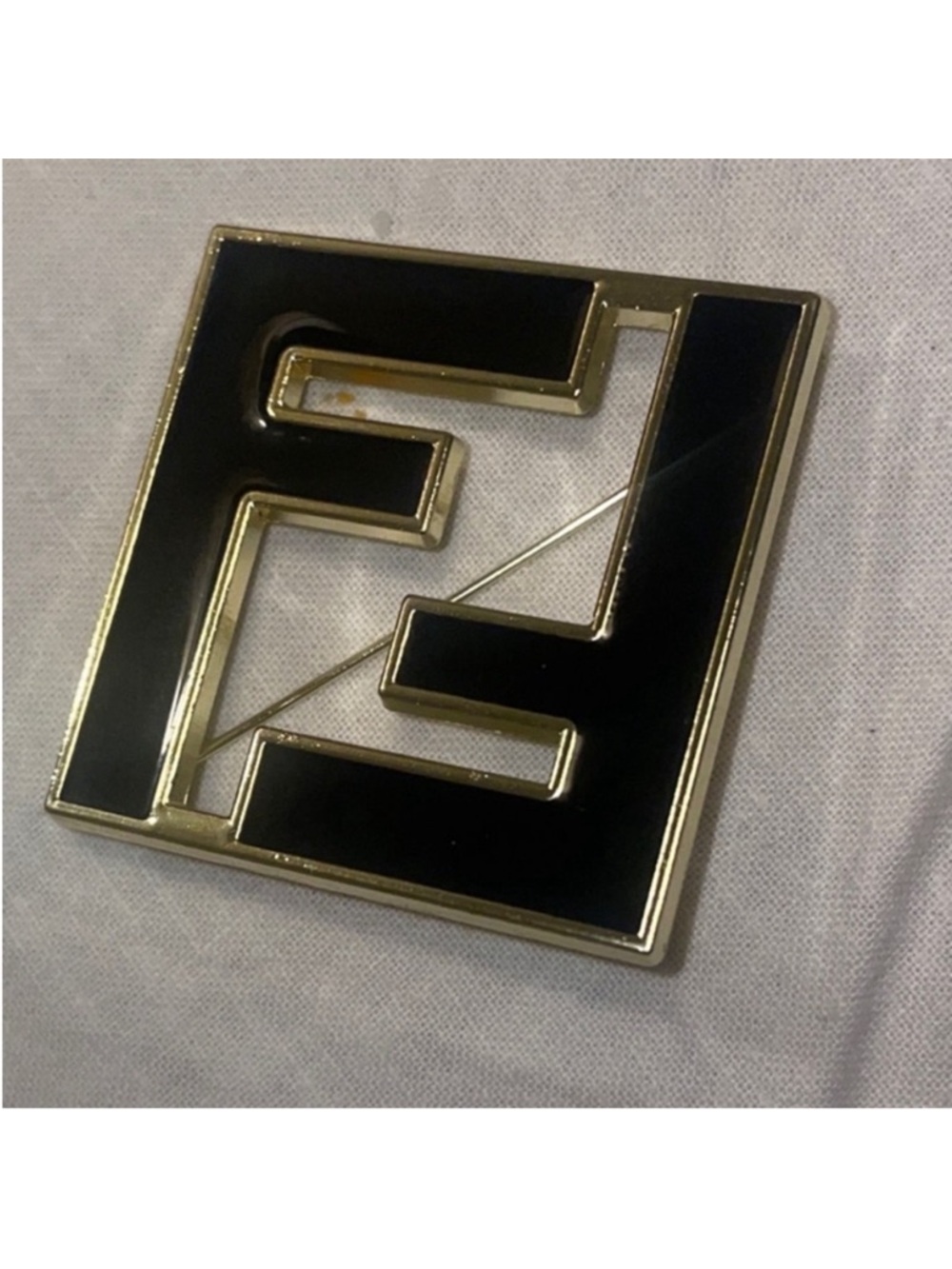 Fendi Black and Gold Square Logo Pin